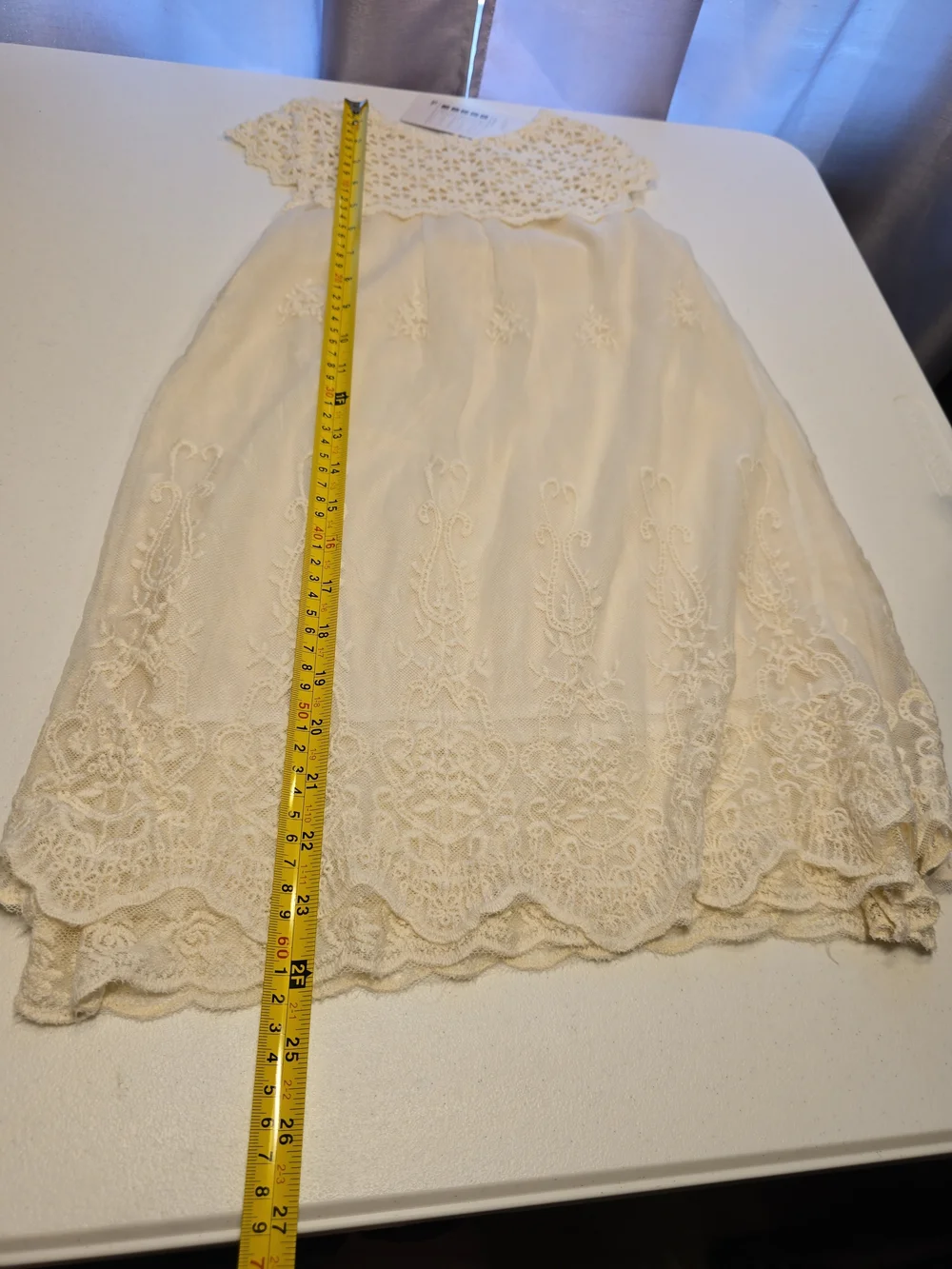 Girls' Cream Lace Dress - Elegant Embroidered Party Dress Christening 4t